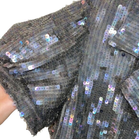Embex Inc Vintage Womens Jacket Size Large Gray Sequin Embellished Puff Sleeve - Picture 3 of 8